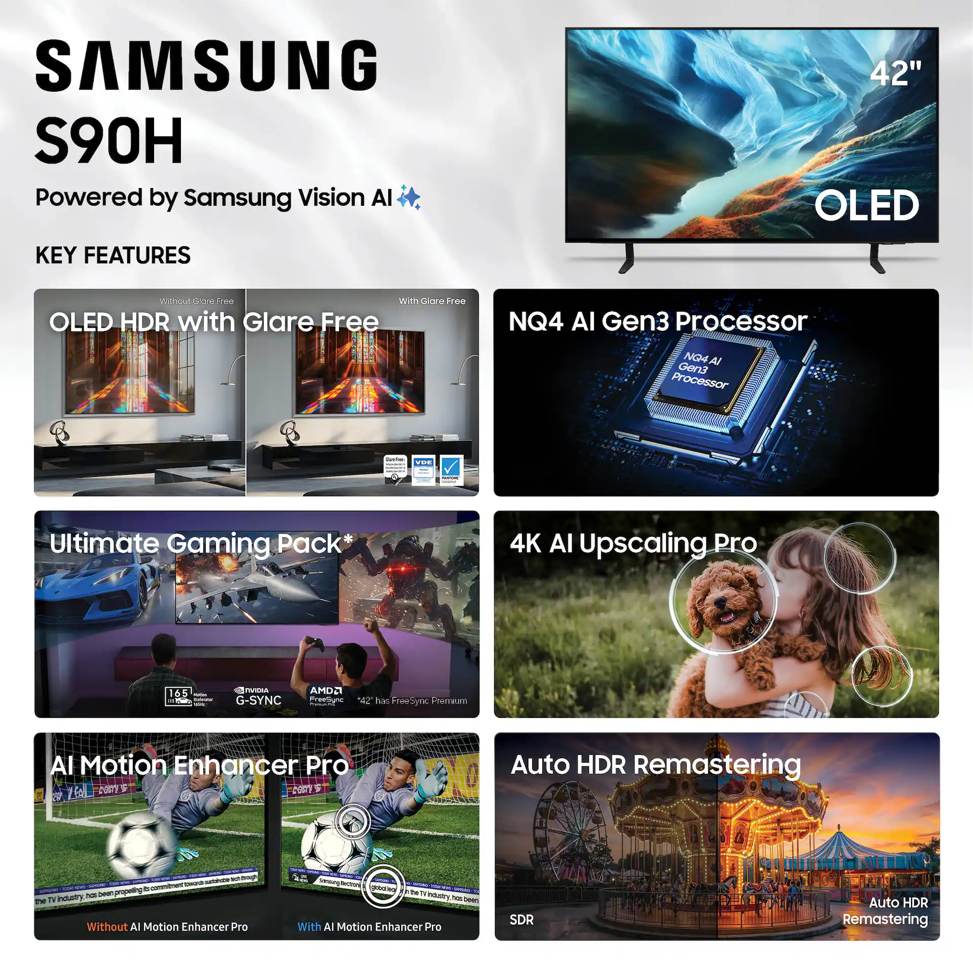 Samsung 42" Class S90H OLED 4K Glare-Free TV with Samsung VisionAI (2026) display and camera view
