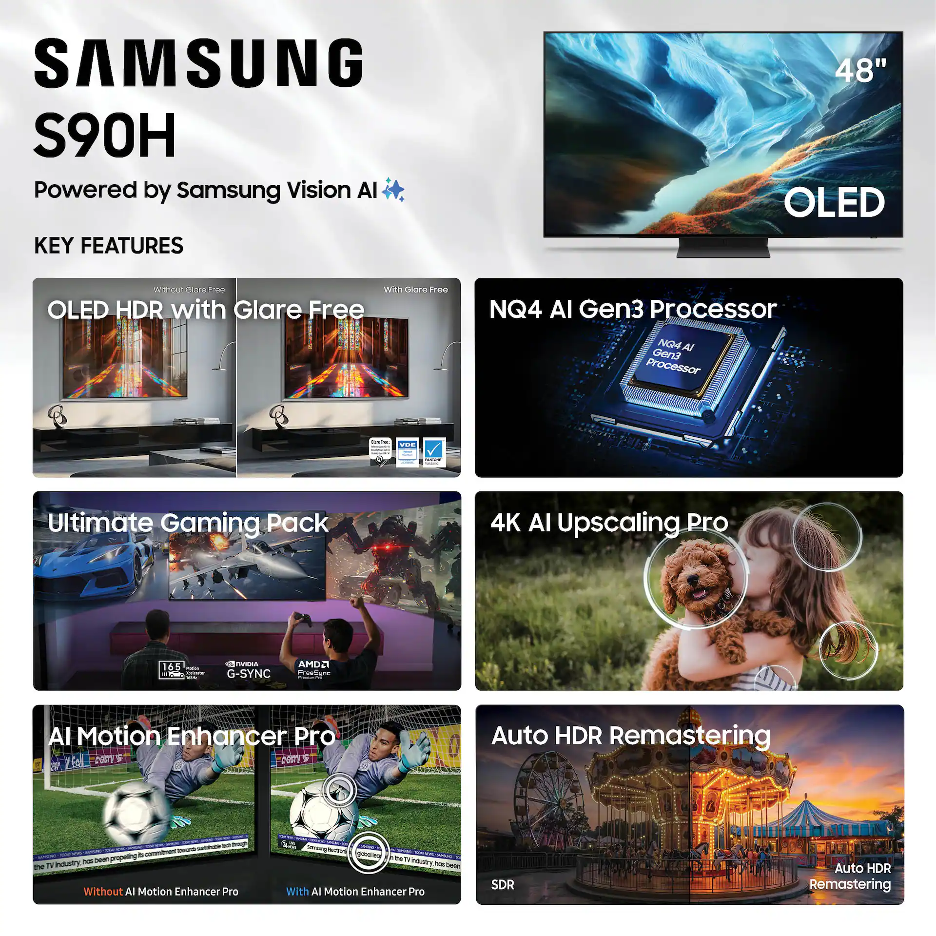 Samsung 48" Class S90H OLED 4K Glare-Free TV with Samsung VisionAI (2026) display and camera view