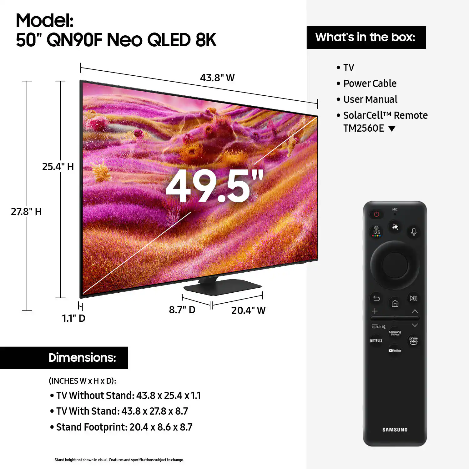 Samsung 50" Class QN90F Series Neo QLED Mini LED 4K UHD Samsung Vision AI Smart Tizen TV (2025) display and camera view