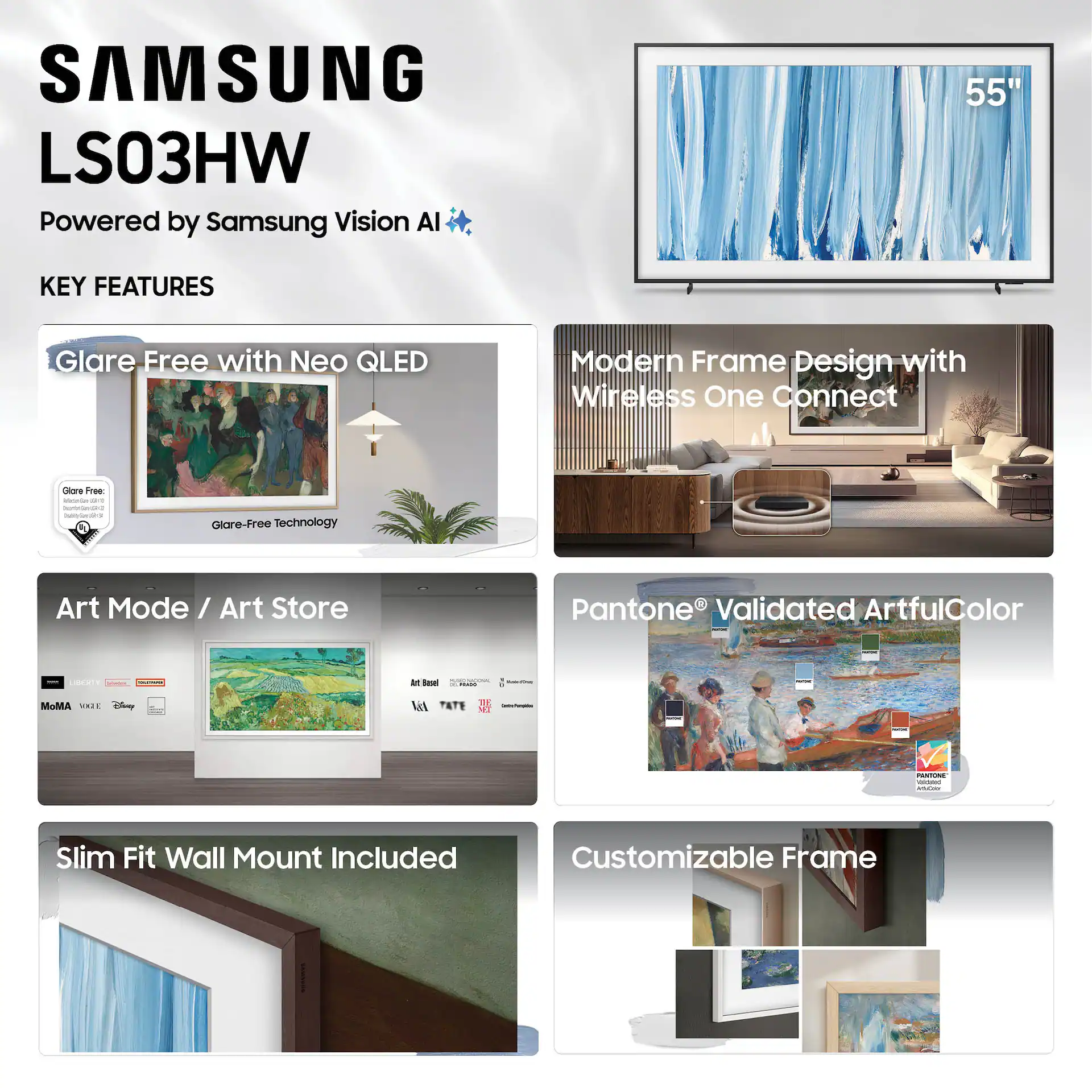 Samsung 55" Class The Frame Pro Series Neo QLED 4K Samsung Vision AI Smart TV Smart Tizen TV 2026 - QN55LS03HWFXZA gallery view