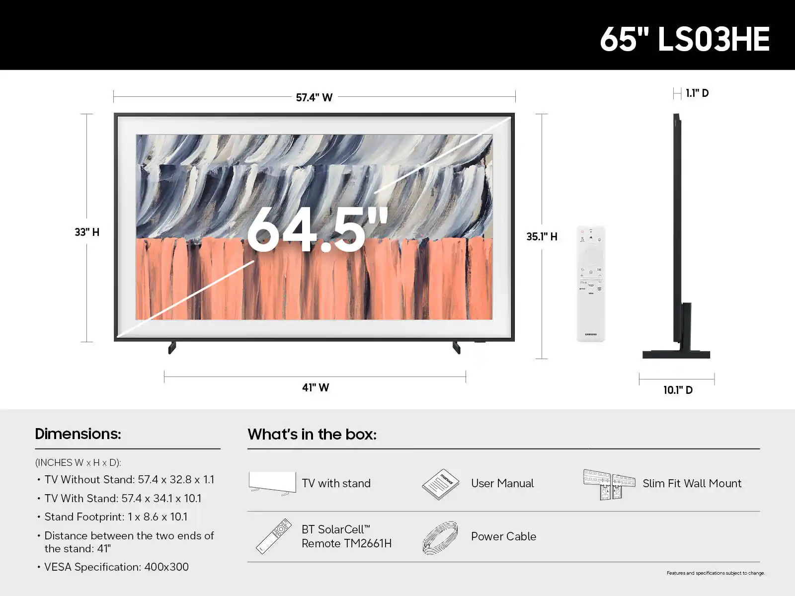 Samsung 65" Class The Frame Series LS03HE QLED 4K Samsung Vision AI Smart TV Smart Tizen TV 2026 - QN65LS03HEFXZA color options