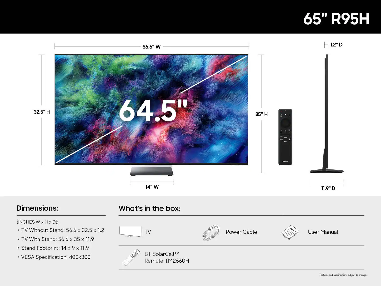 Samsung 65" Class R95H Series Micro RGB 4K Glare-Free TV with Samsung VisionAI (2026) color options