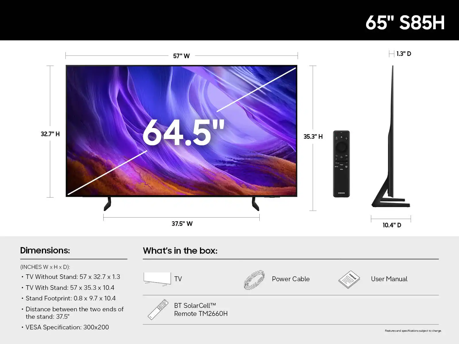 Samsung 65" Class S85H OLED 4K UHD Smart Vision AI Smart Tizen TV (2026) color options