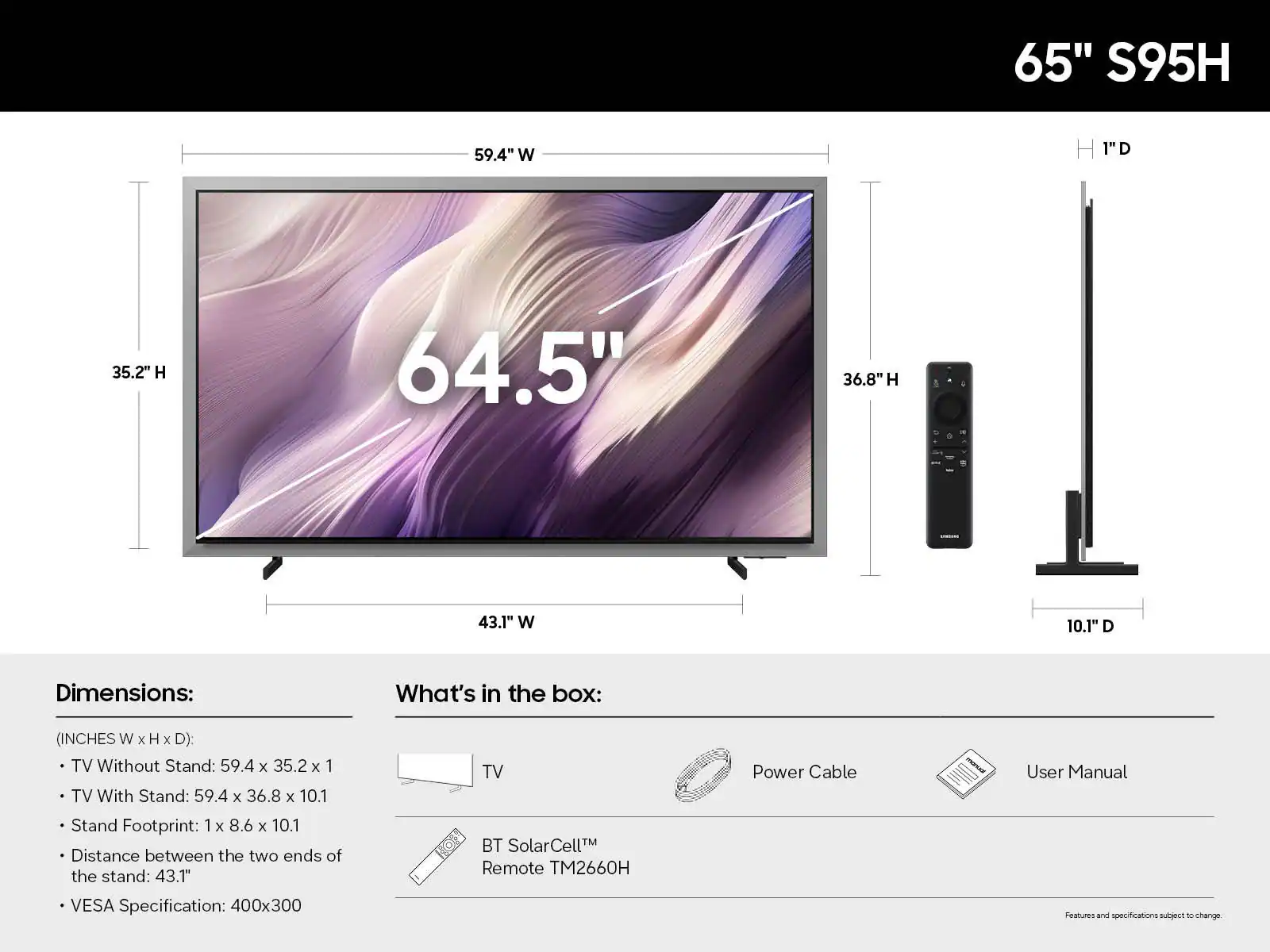 Samsung 65" Class S95H OLED 4K Glare-Free TV with Samsung VisionAI (2026) display and camera view