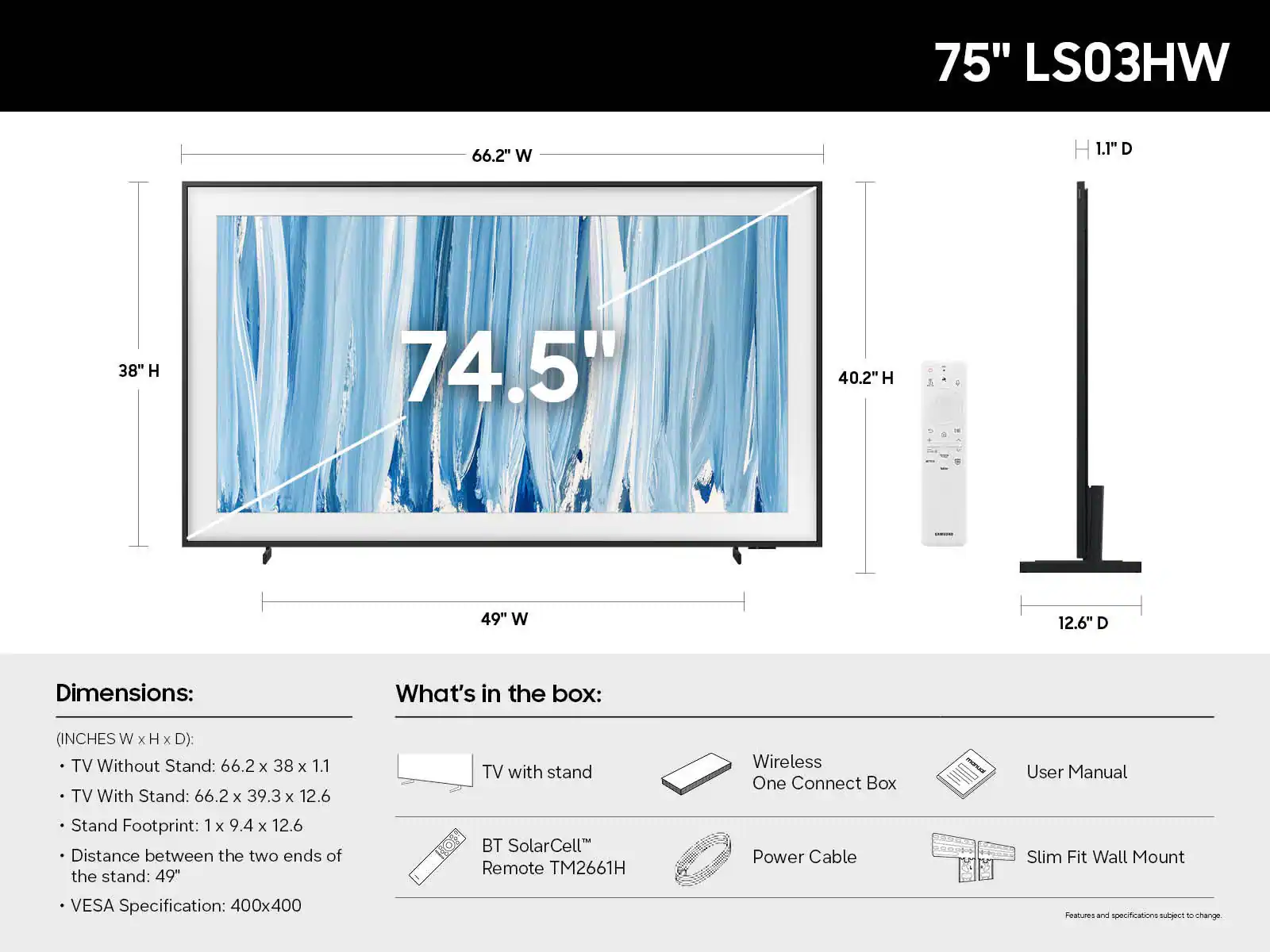 Samsung 75" Class LS03HW Series The Frame Pro 4K UHD Samsung Vision AI Smart Tizen TV (2026) accessories and compatibility