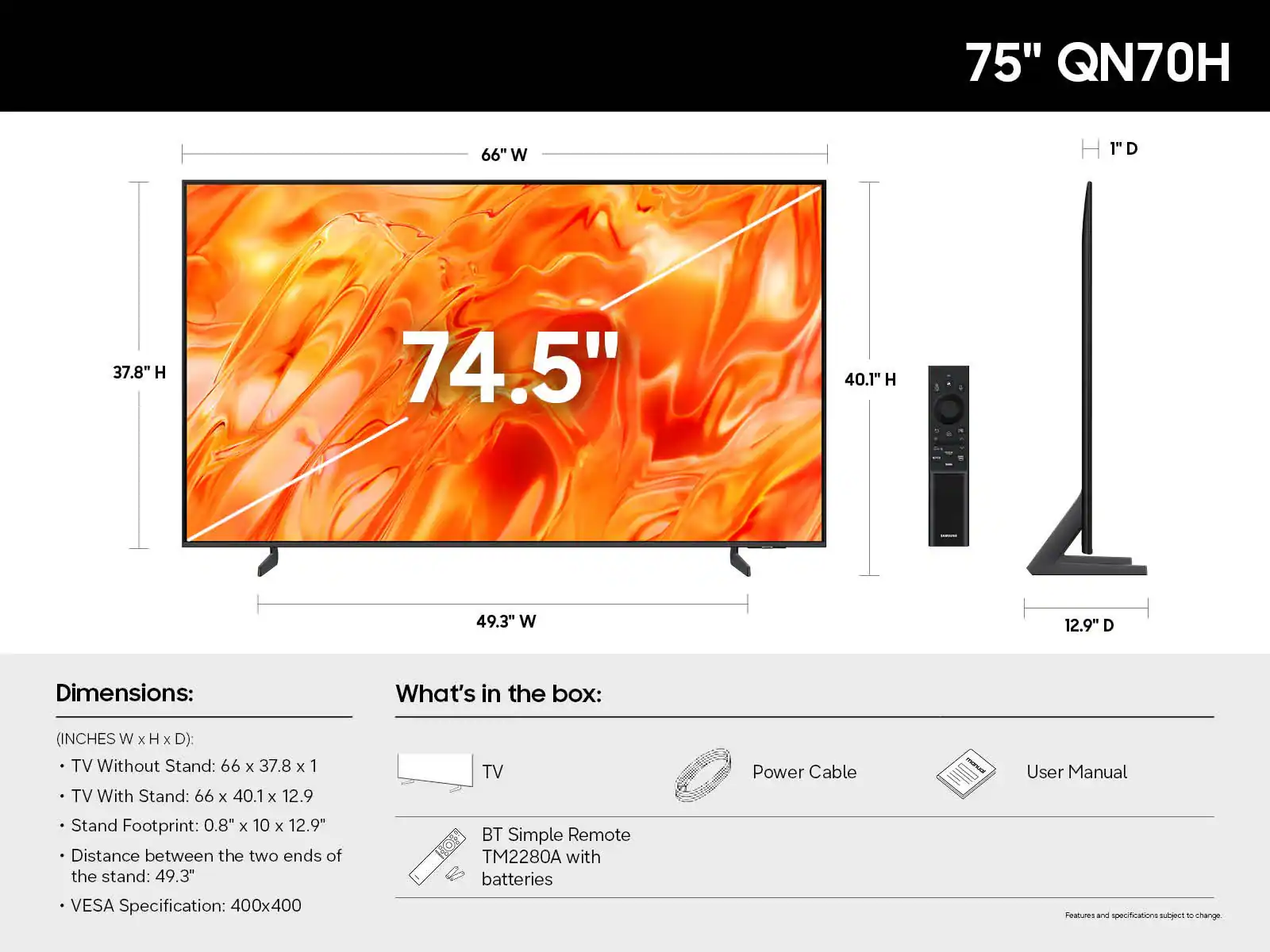 Samsung 75" Class QN70H Series Neo QLED Mini LED 4K UHD Samsung Vision AI Smart Tizen TV (2026) color options