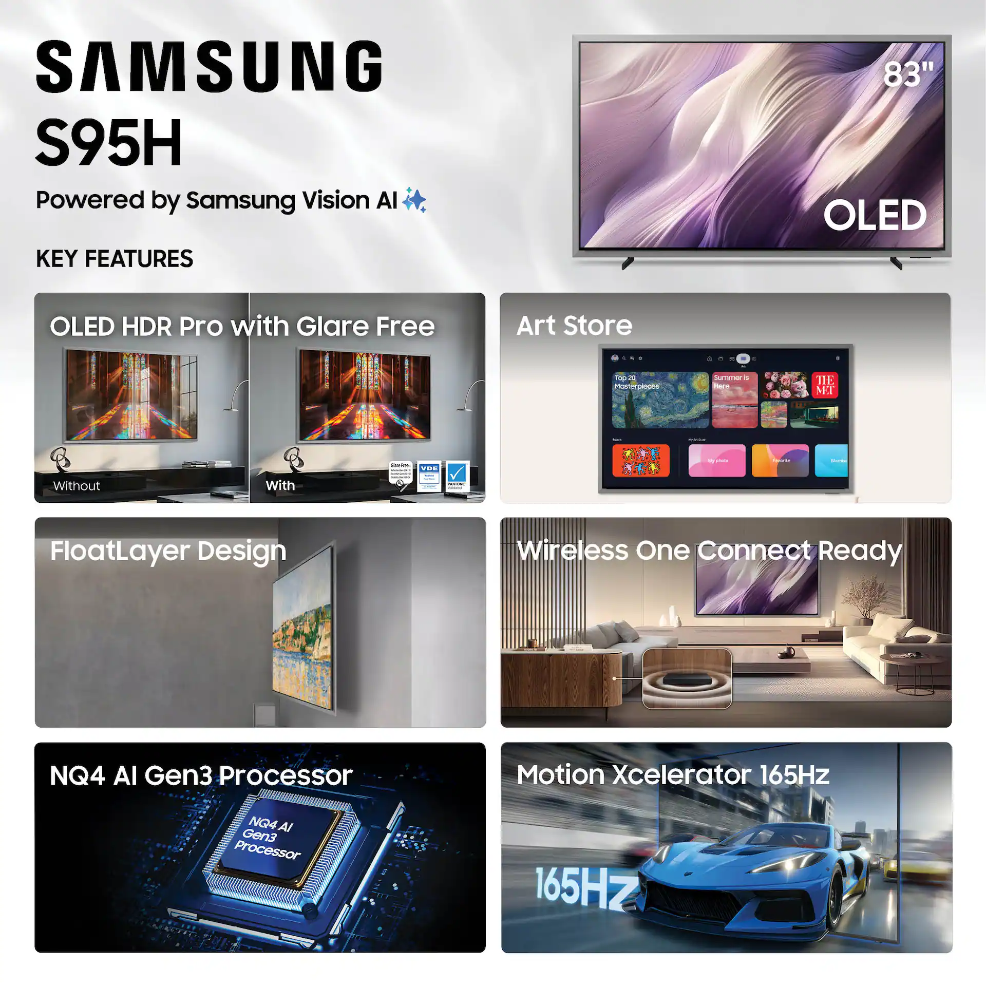 Samsung 83" Class S95F OLED 4K Glare-Free TV with Samsung VisionAI (2025) accessories and compatibility