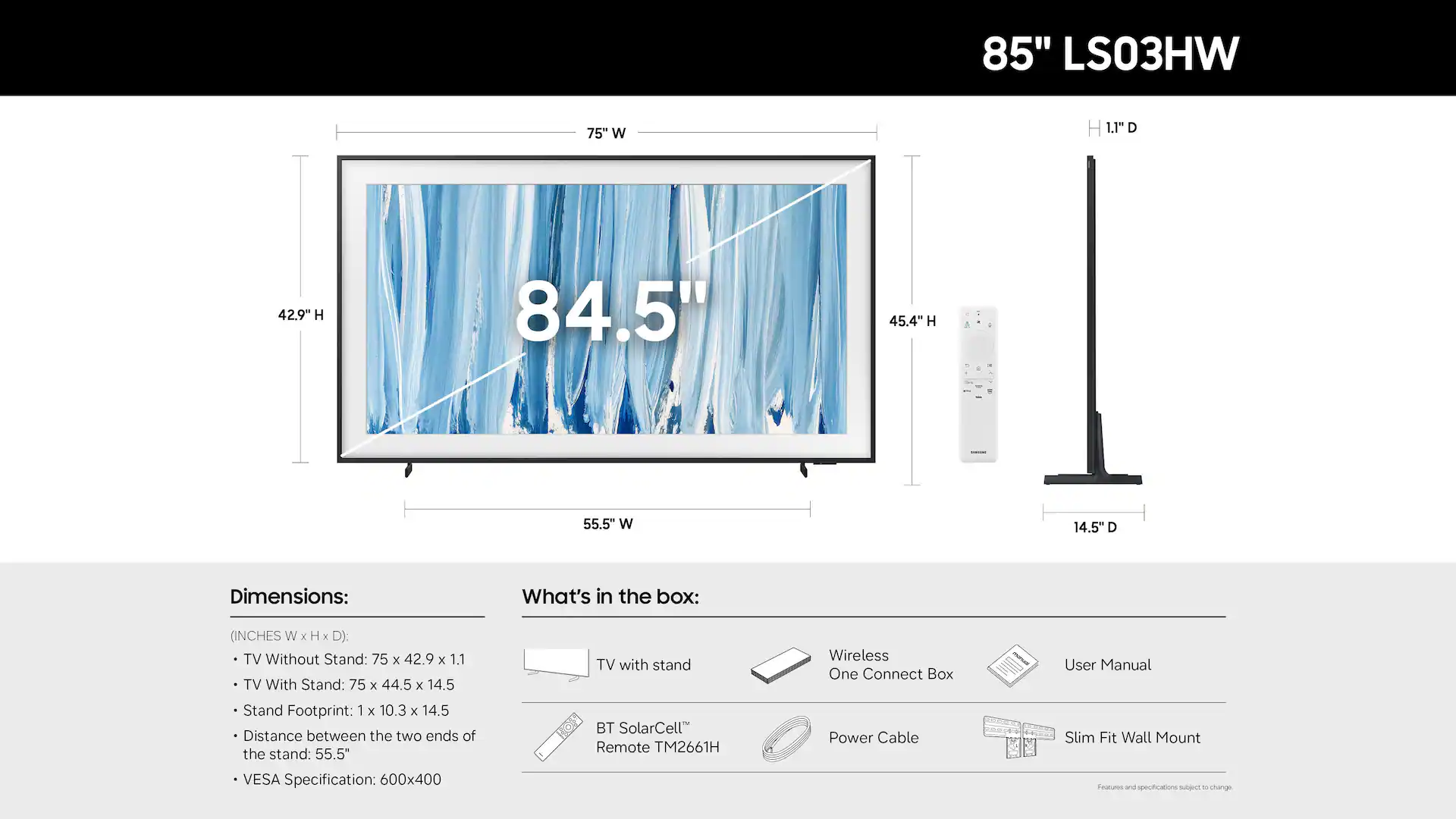 Samsung 85" Class LS03HW Series The Frame Pro 4K UHD Samsung Vision AI Smart Tizen TV (2026) accessories and compatibility