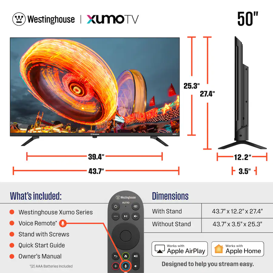 Westinghouse 65" 4K UHD Xumo Smart TV with HDR10, Dolby Vision, Voice Remote, Wi-Fi, Apple HomeKit feature detail